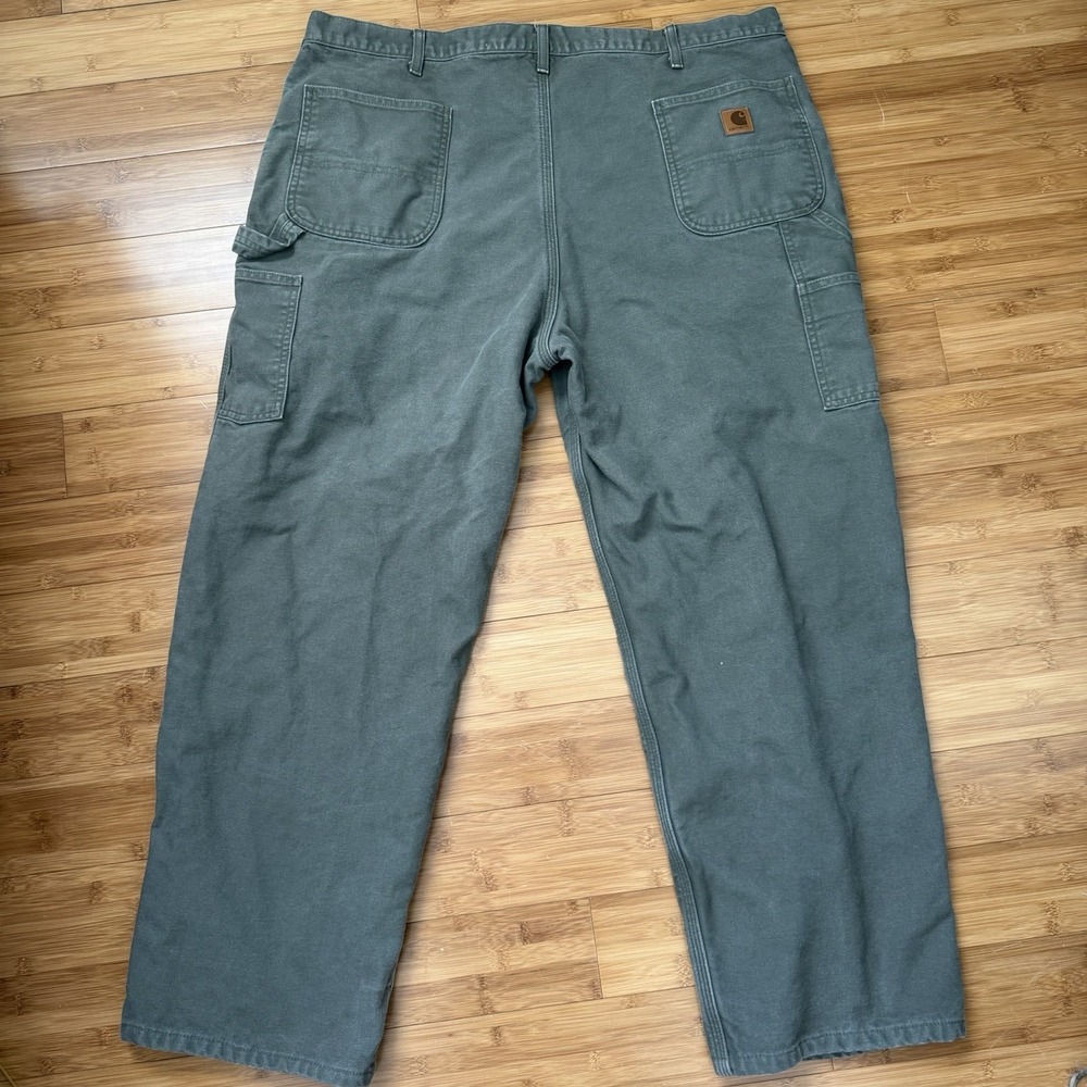 Carhartt Mens Flannel Lined Work Pants 44 x 34 Moss Green Loose Original Fit - Picture 4 of 6